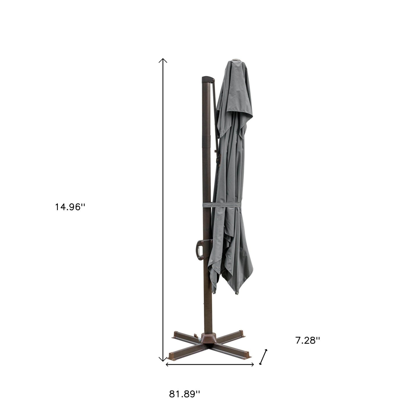 15" Gray Polyester Square Tilt Cantilever Patio Umbrella with Stand