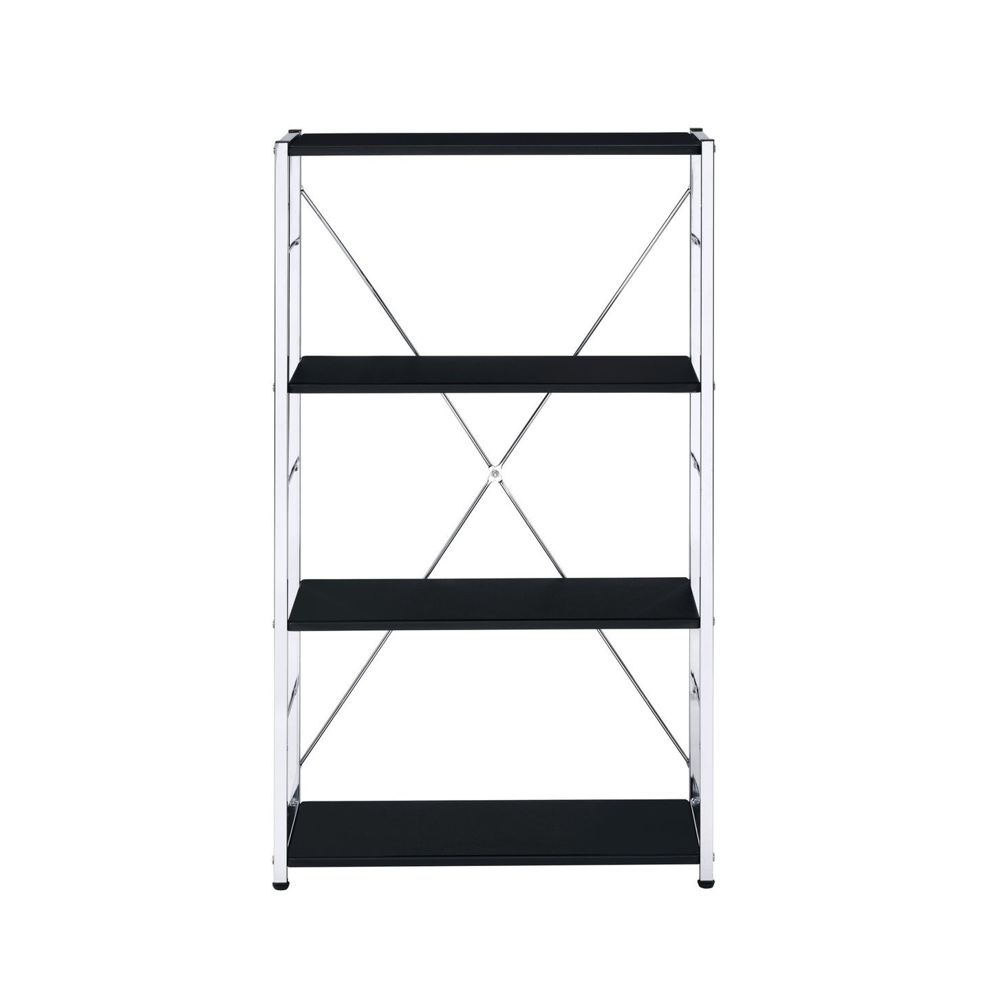 42" Black And Silver Metal and Wood Four Tier Etagere Bookcase