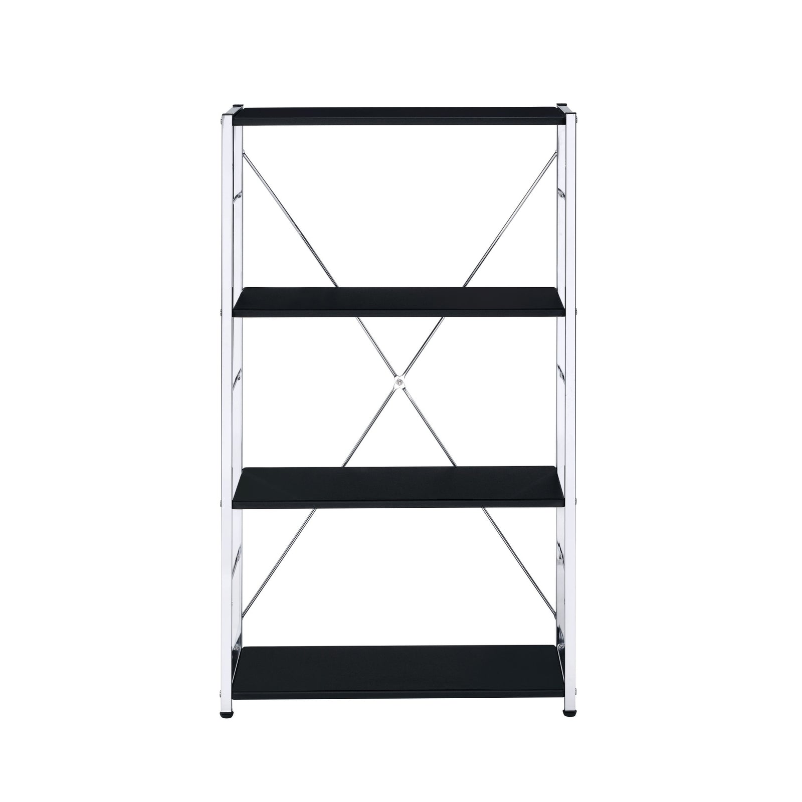 42" Black And Silver Metal and Wood Four Tier Etagere Bookcase