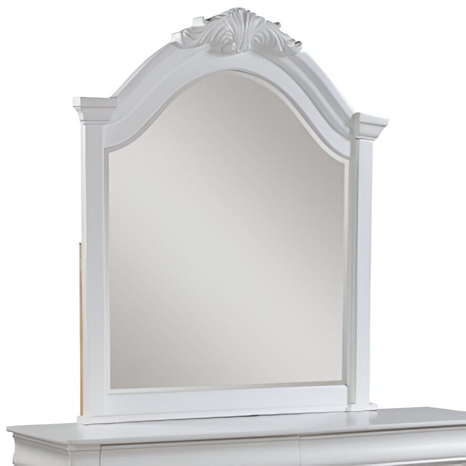 43" White Solid Wood Crowned Top Dresser Mount Framed Mirror