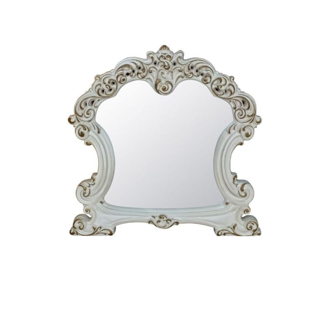 45" White Abstract Wood Framed Mounted Dresser Mirror