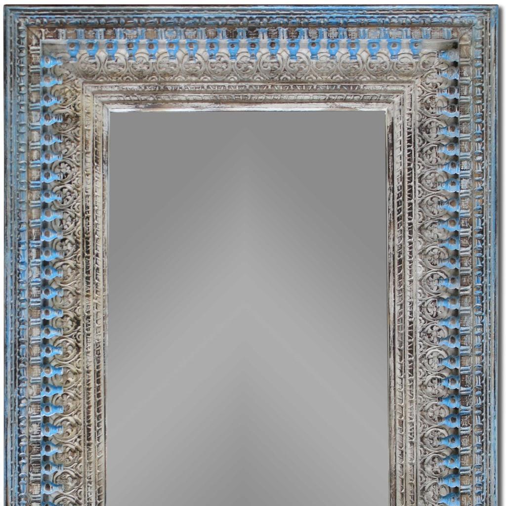 50" Blue and Silver Solid Wood Framed Accent Mirror