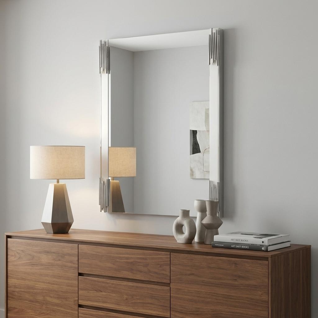 43" White Steel Framed Accent Mirror