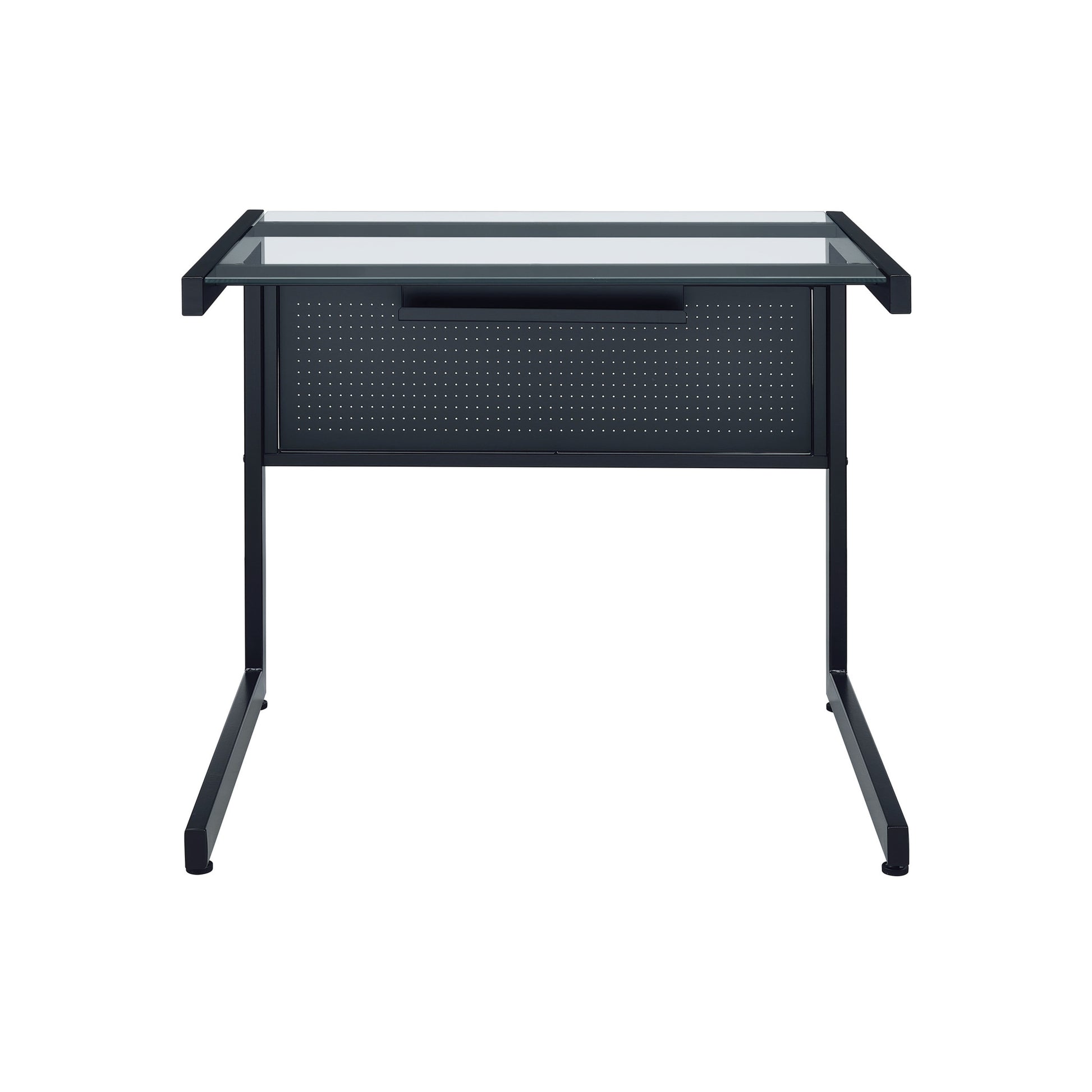 33" Clear and Black Glass and Stainless Steel Writing Desk