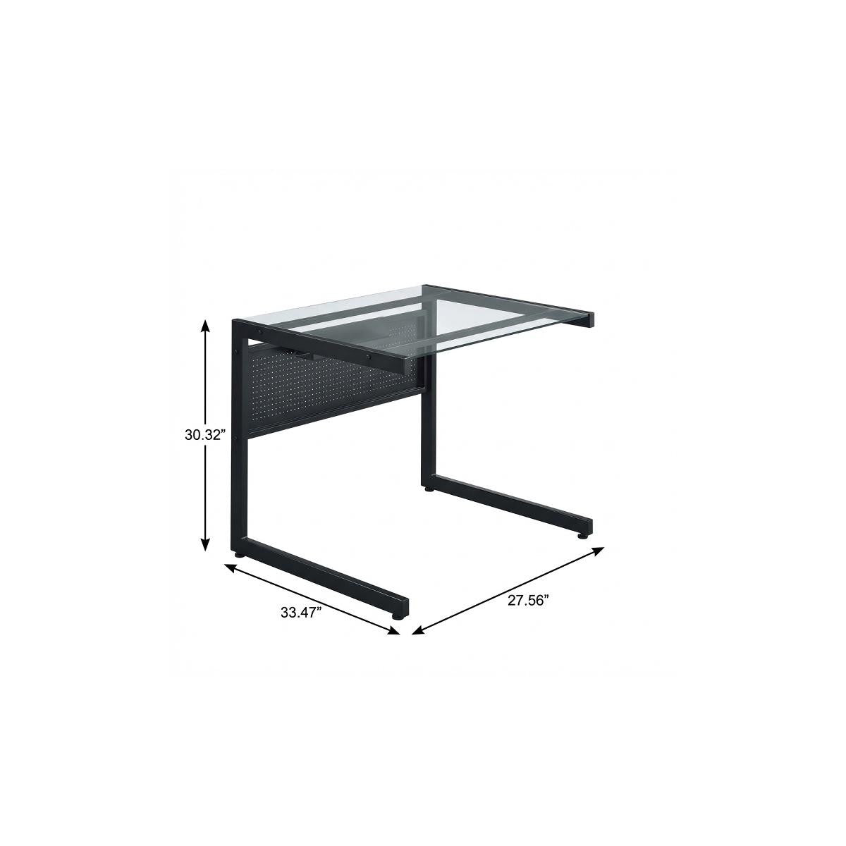 33" Clear and Black Glass and Stainless Steel Writing Desk
