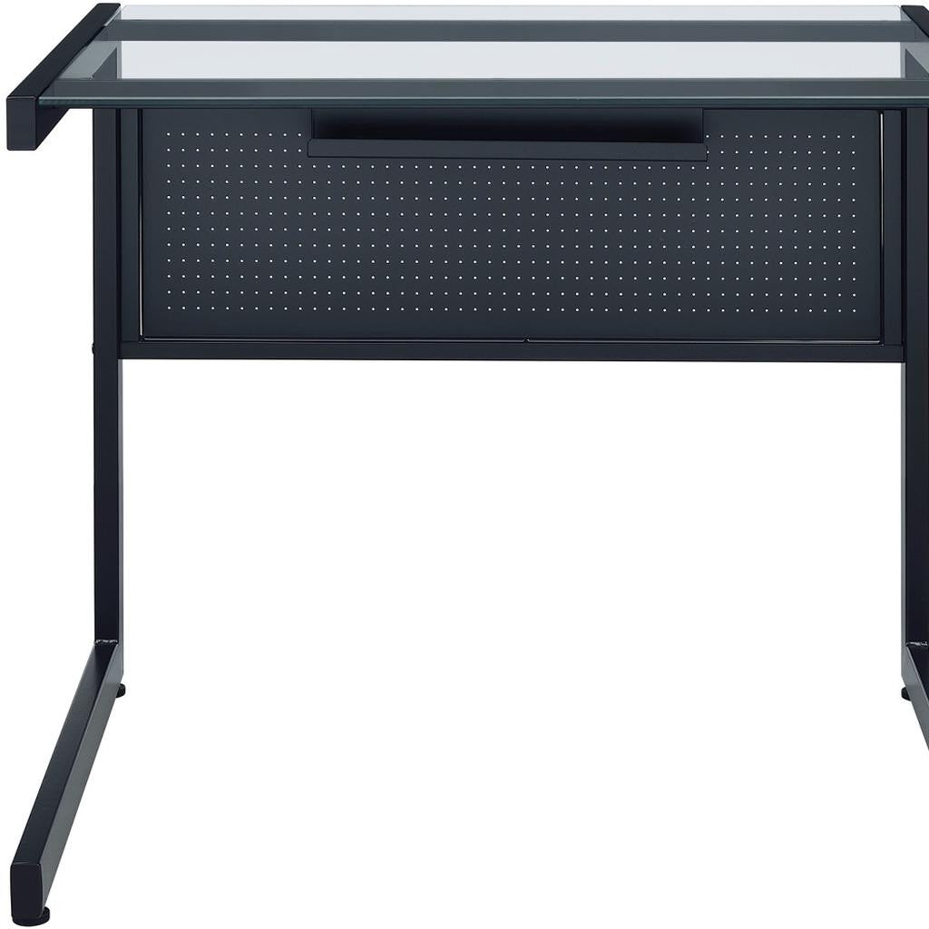 33" Clear and Black Glass and Stainless Steel Writing Desk