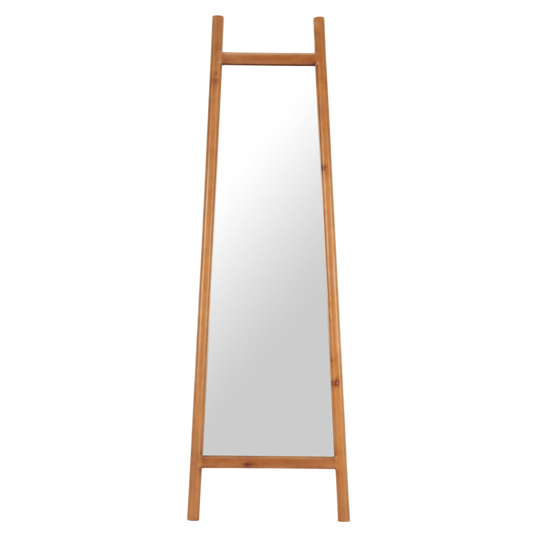 70" Natural Solid Wood Leaning Geometric Framed Standing Mirror