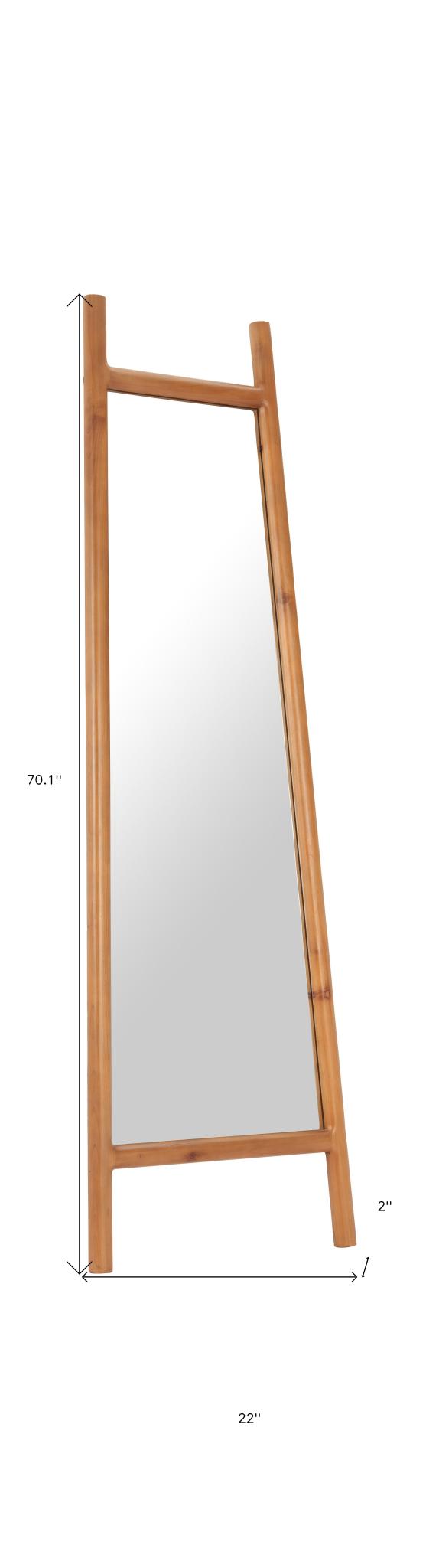 70" Natural Solid Wood Leaning Geometric Framed Standing Mirror