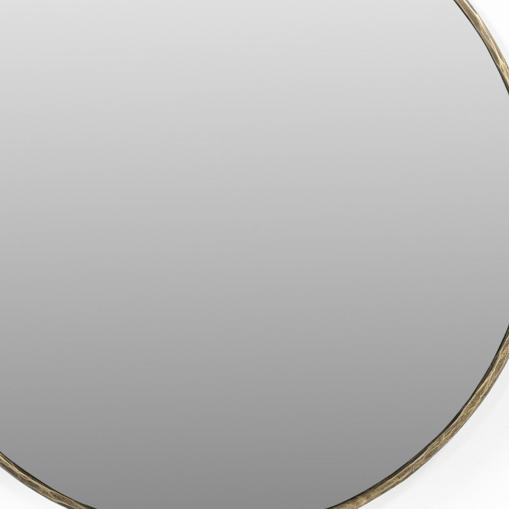 36" Antiqued Brass Iron Round Framed Accent Mirror