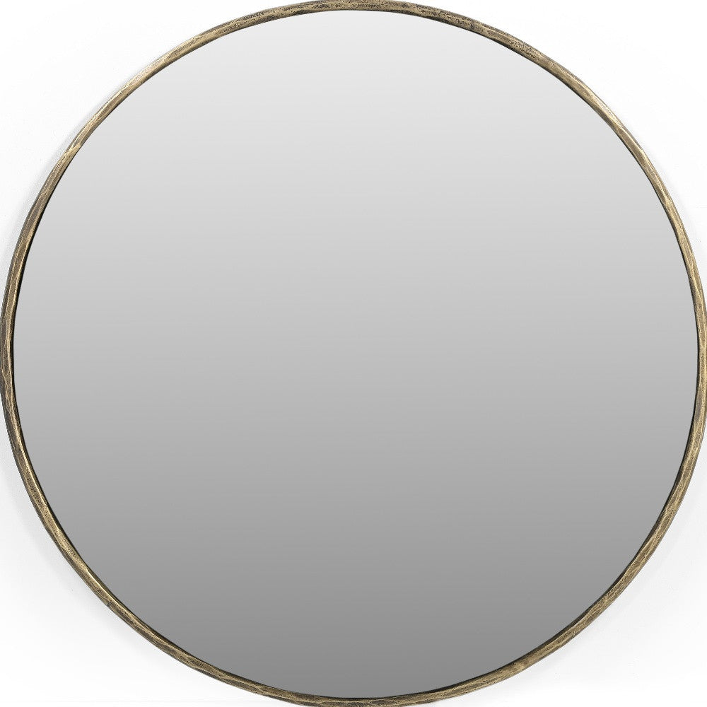 36" Antiqued Brass Iron Round Framed Accent Mirror