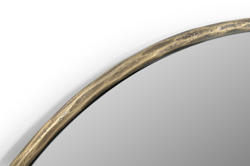 24" Antiqued Brass Iron Round Framed Accent Mirror