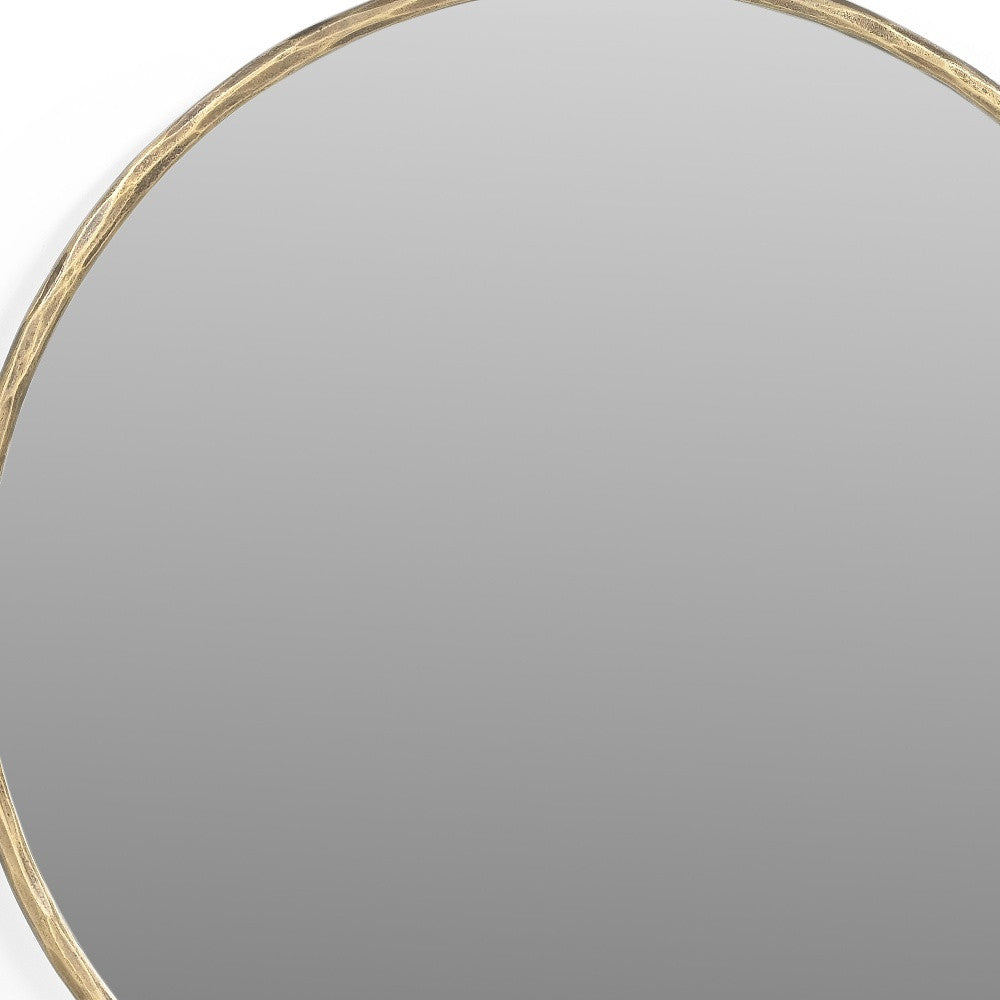 24" Antiqued Brass Iron Round Framed Accent Mirror