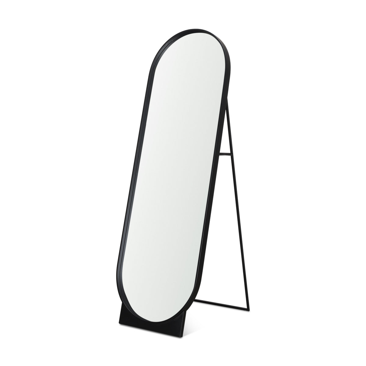 67" Black Metal Oval Freestanding Tilting Geometric Framed Standing Mirror