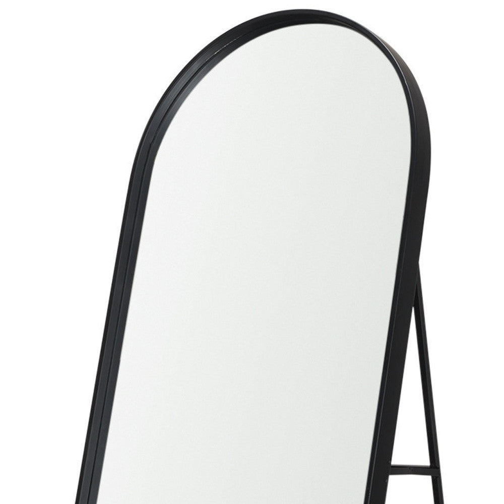 67" Black Metal Oval Freestanding Tilting Geometric Framed Standing Mirror