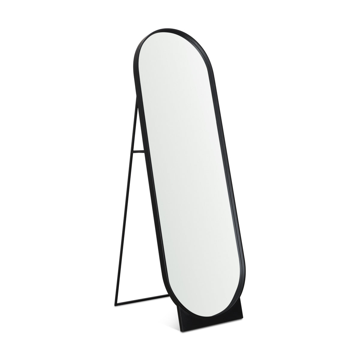 67" Black Metal Oval Freestanding Tilting Geometric Framed Standing Mirror