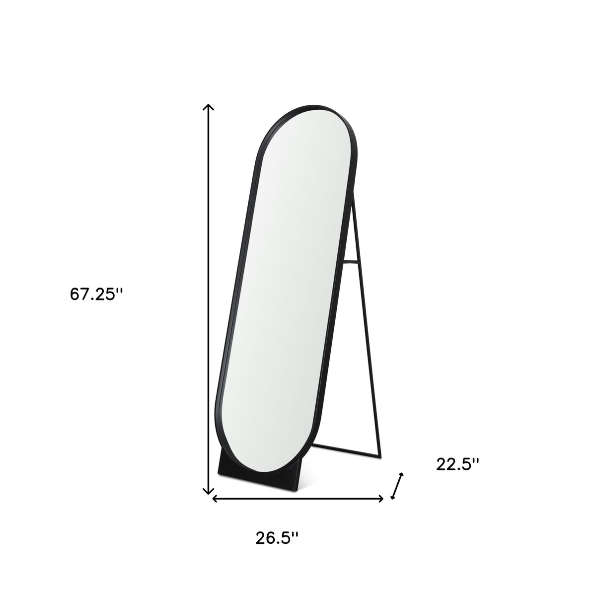 67" Black Metal Oval Freestanding Tilting Geometric Framed Standing Mirror