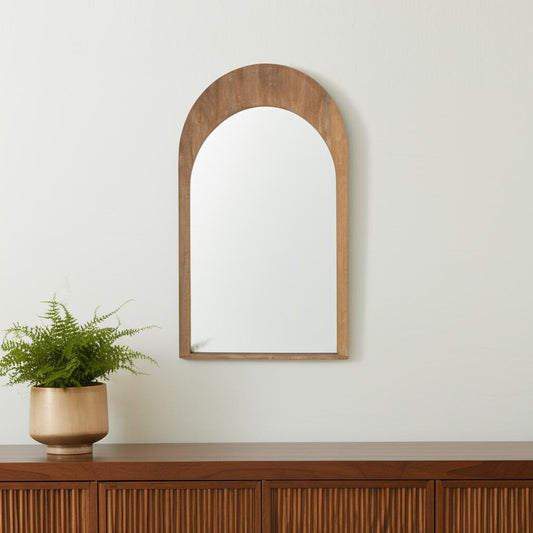 48" Light Brown Solid Wood Arch Framed Accent Mirror
