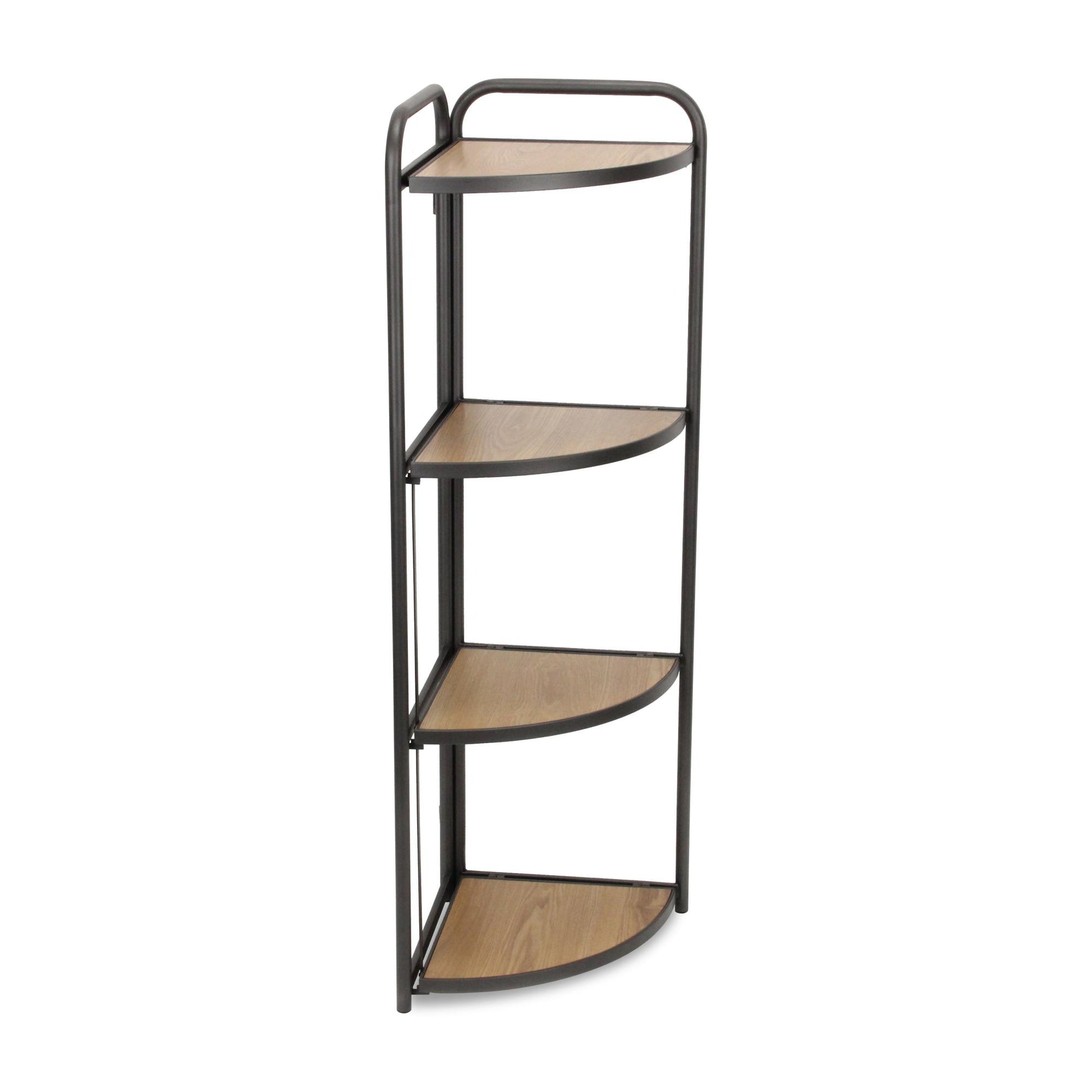 47" Brown Distressed Metal and Wood Four Tier Corner Bookcase