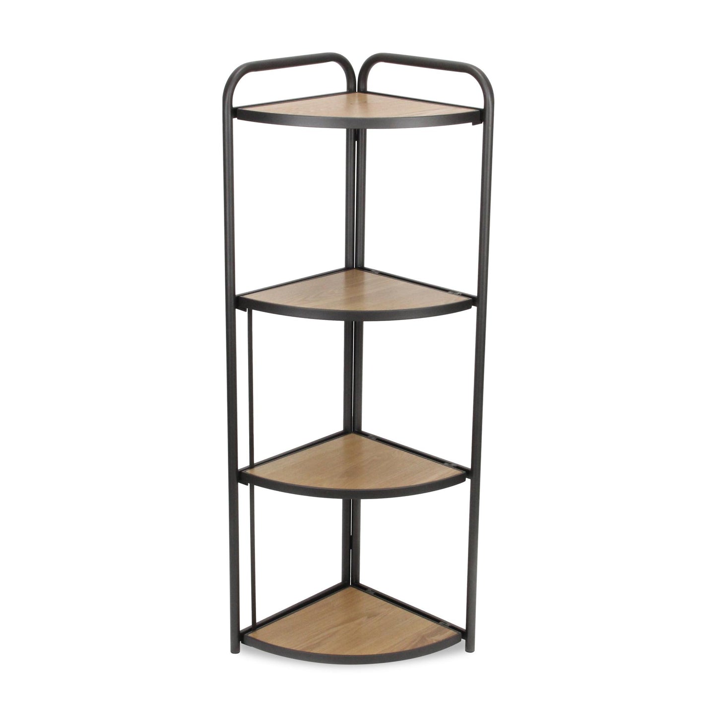 47" Brown Distressed Metal and Wood Four Tier Corner Bookcase