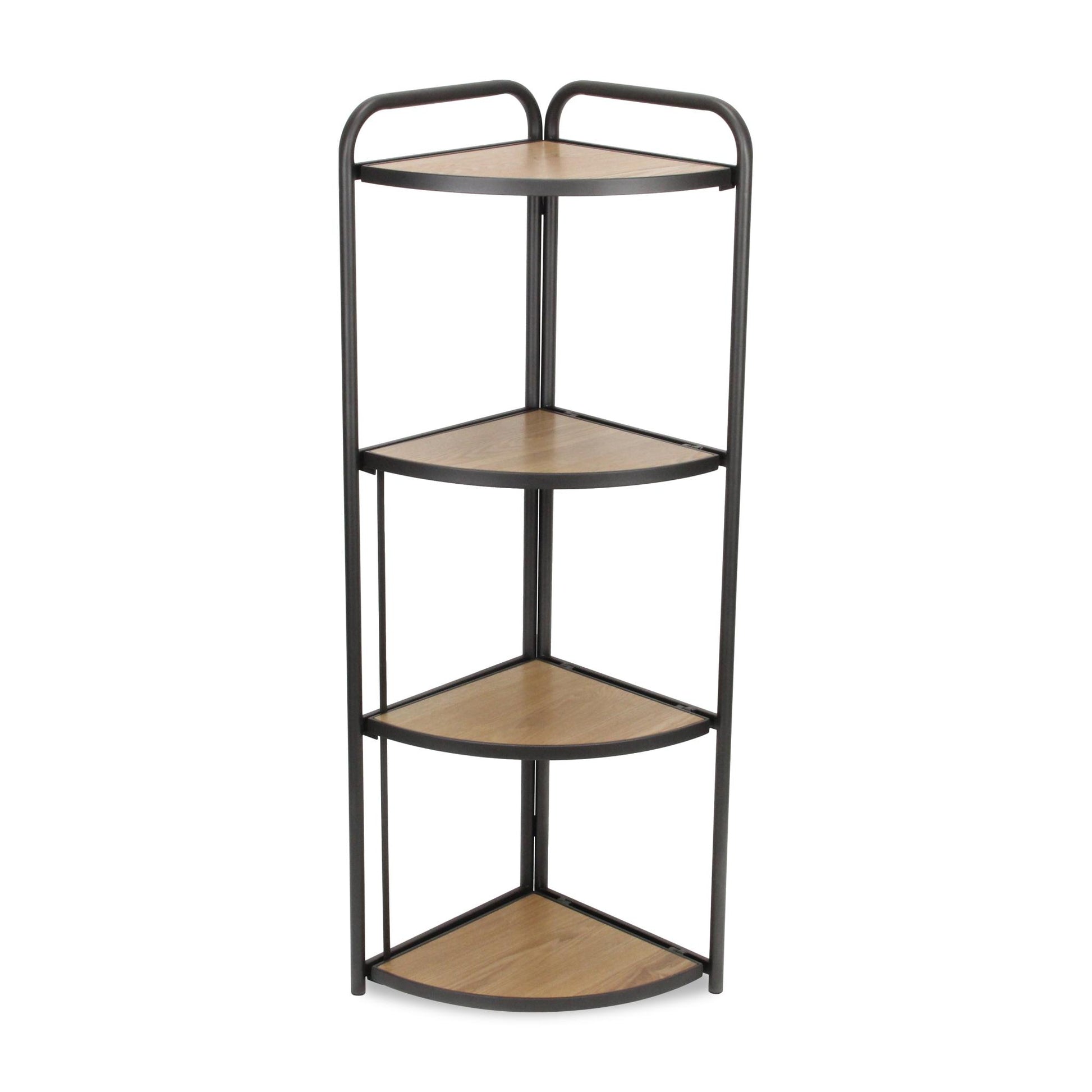47" Brown Distressed Metal and Wood Four Tier Corner Bookcase
