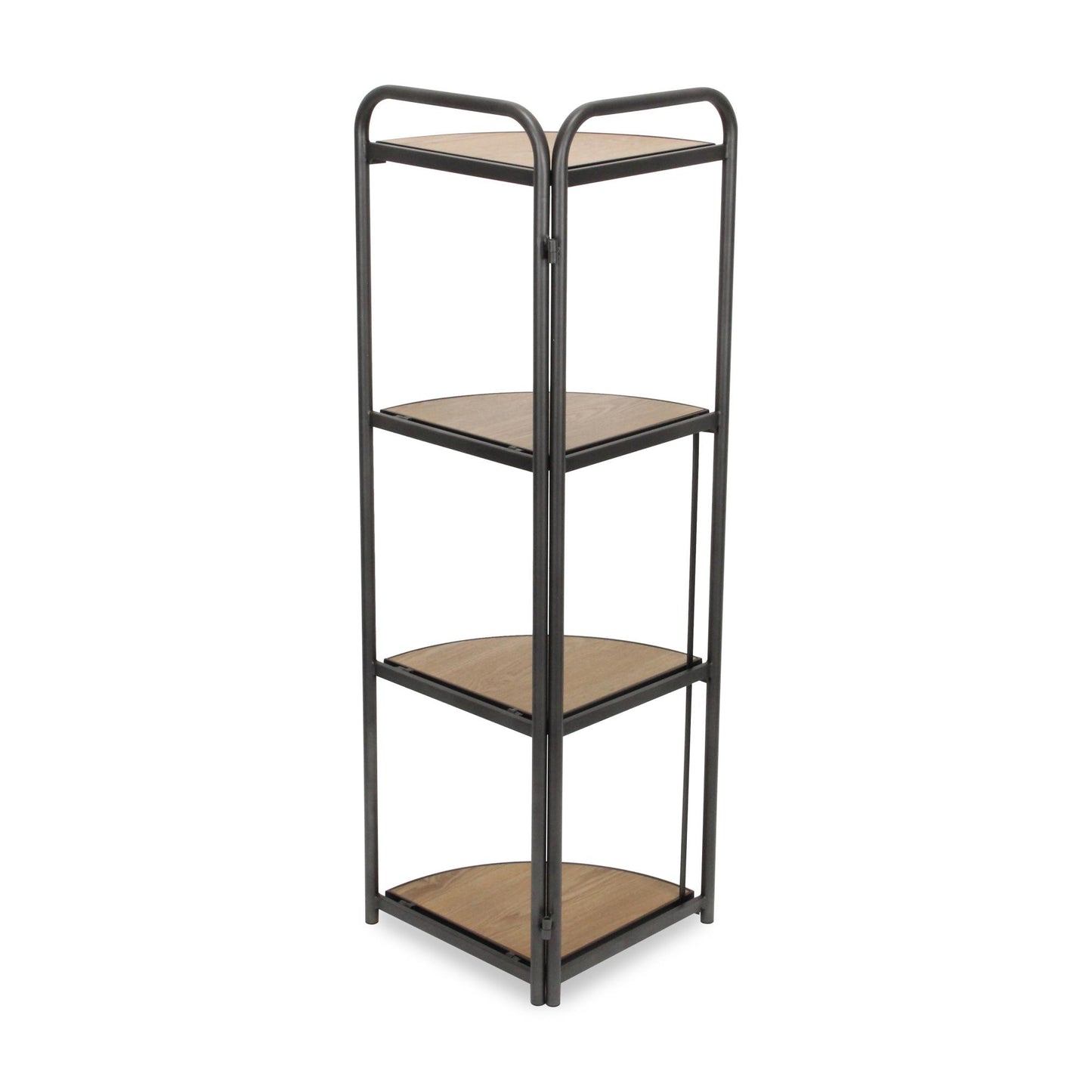 47" Brown Distressed Metal and Wood Four Tier Corner Bookcase