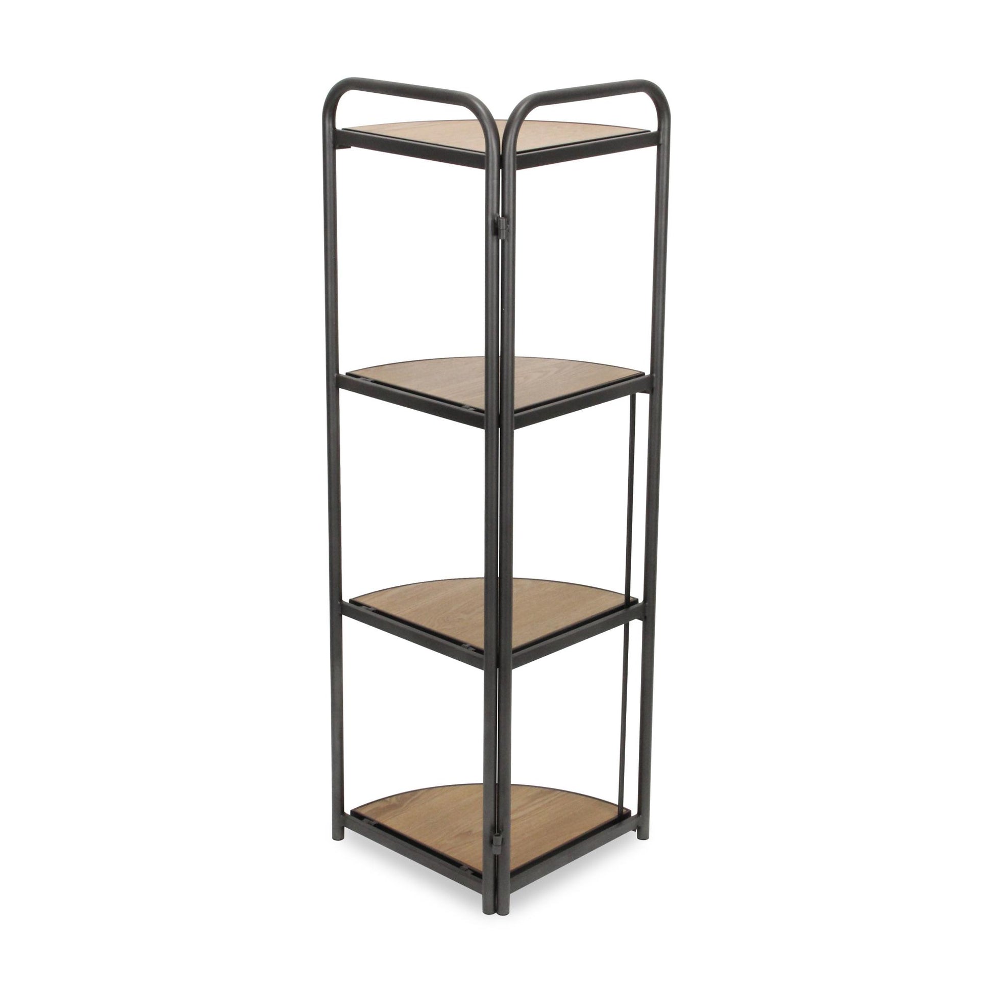 47" Brown Distressed Metal and Wood Four Tier Corner Bookcase