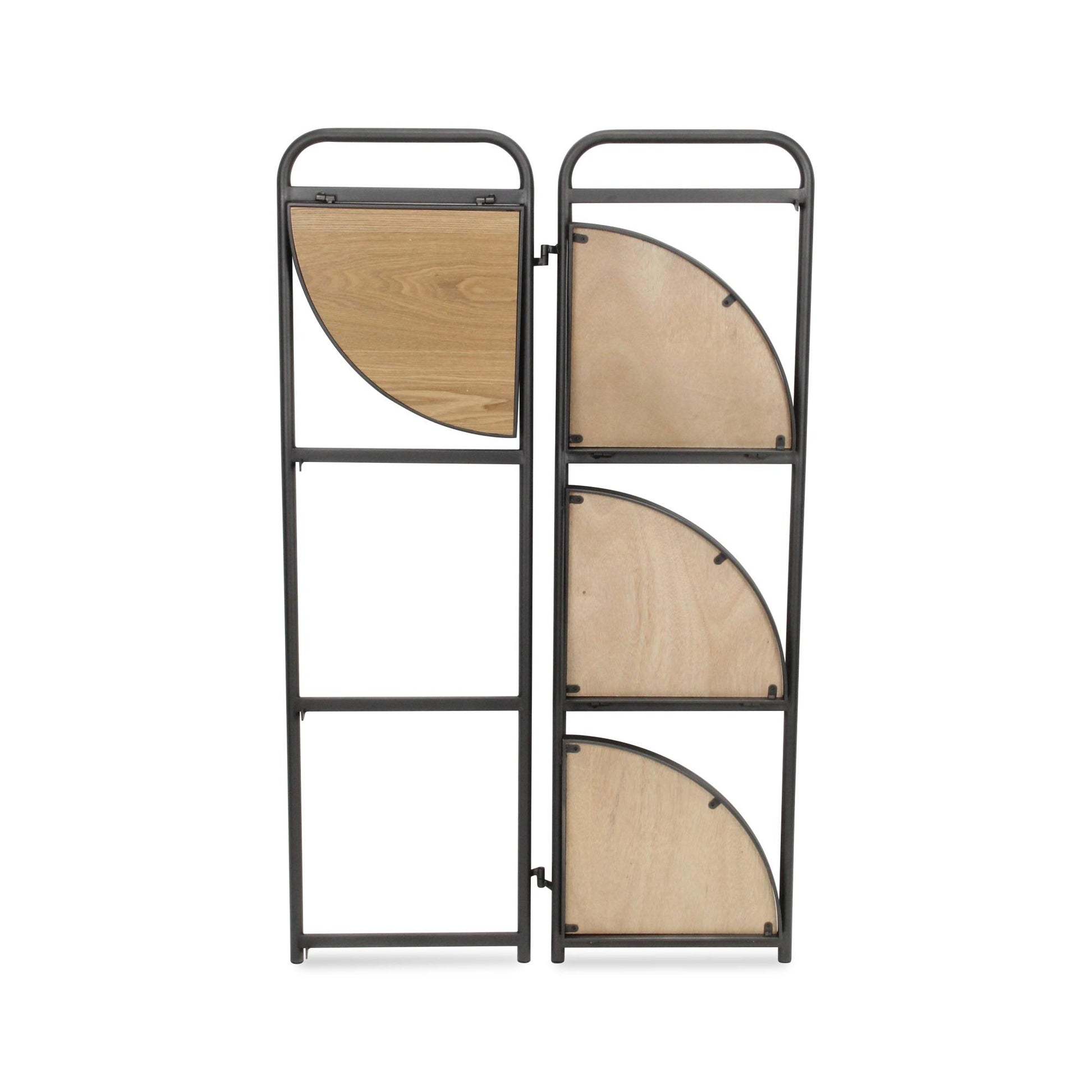 47" Brown Distressed Metal and Wood Four Tier Corner Bookcase