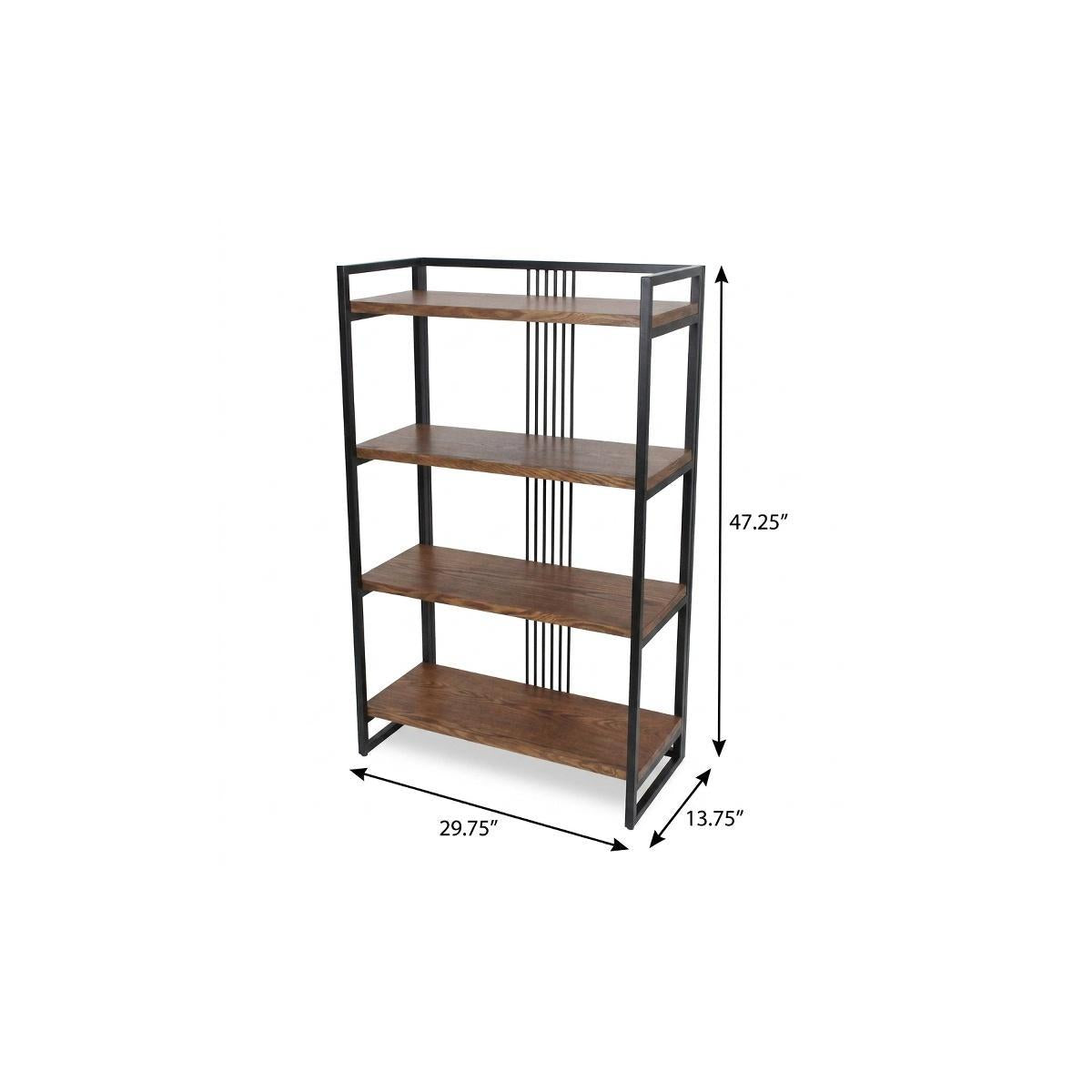 47" Brown Distressed Metal and Wood Four Tier Etagere Bookcase