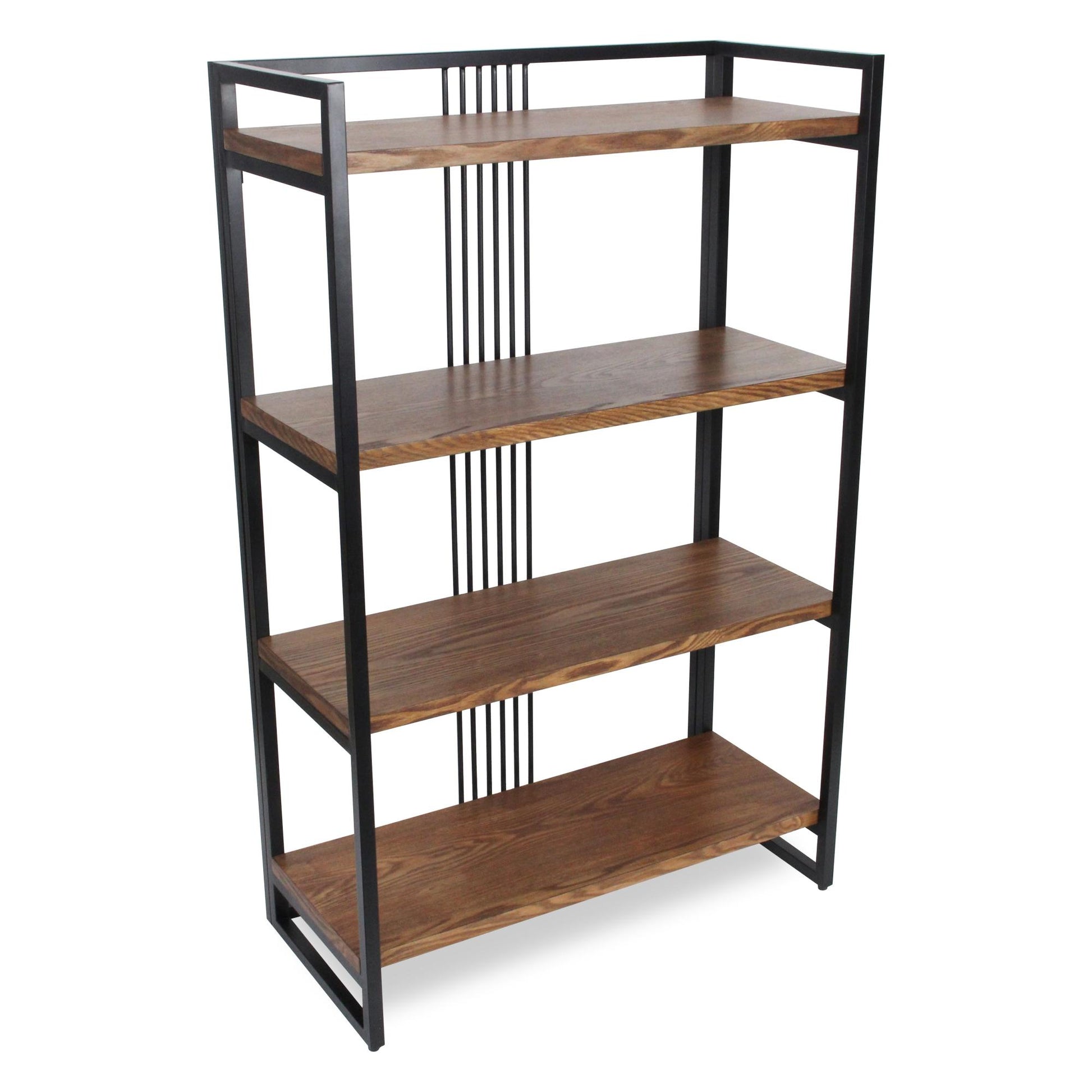 47" Brown Distressed Metal and Wood Four Tier Etagere Bookcase