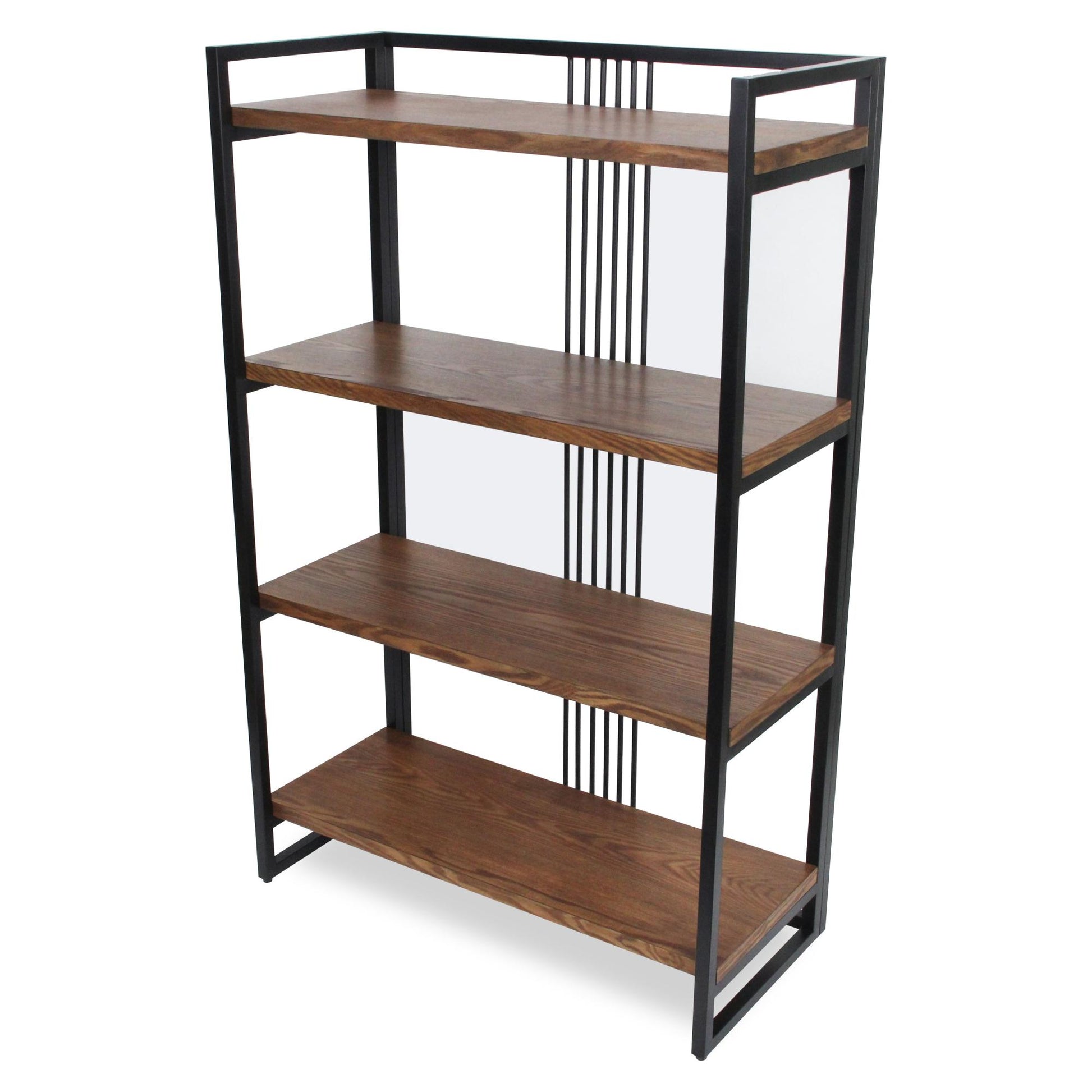47" Brown Distressed Metal and Wood Four Tier Etagere Bookcase