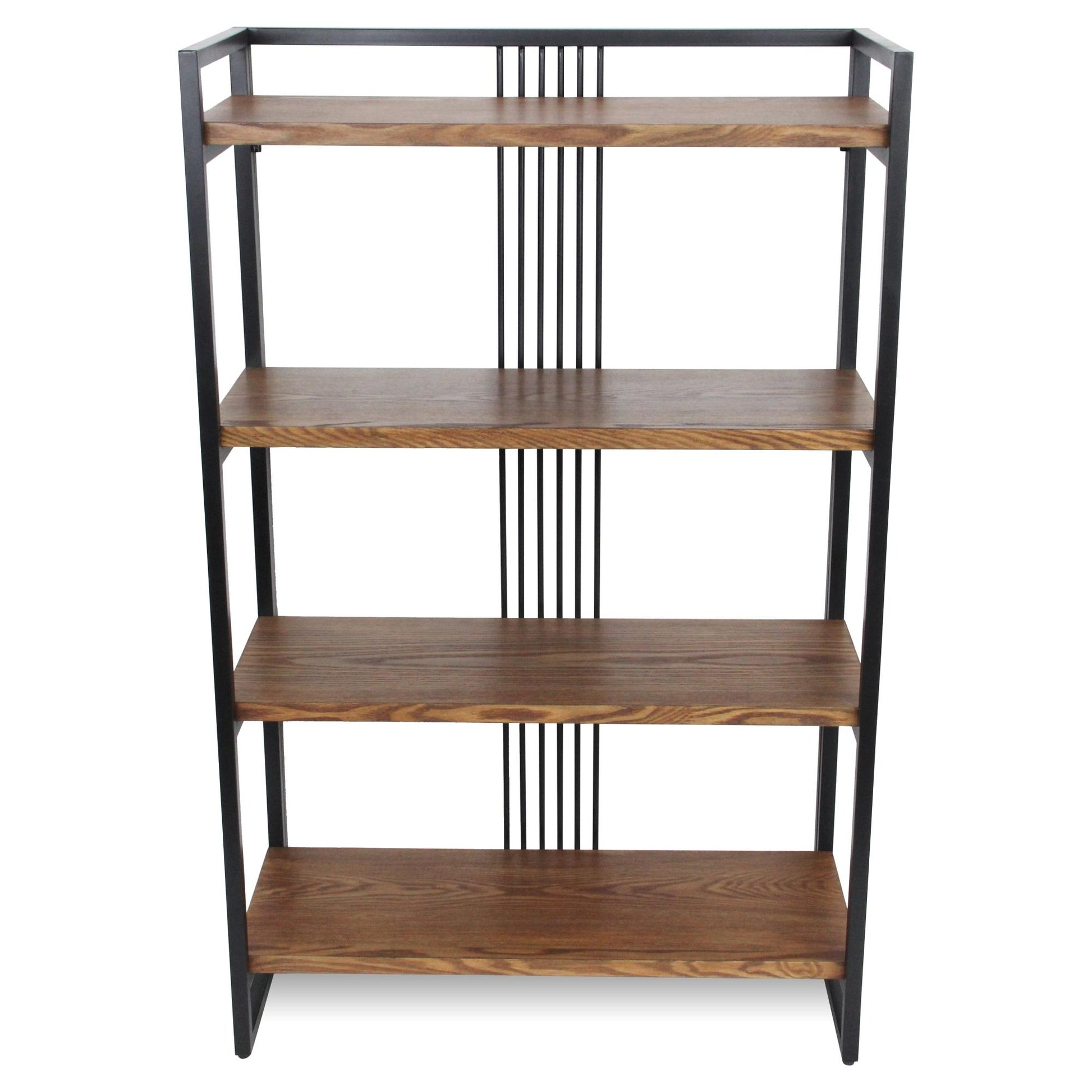 47" Brown Distressed Metal and Wood Four Tier Etagere Bookcase