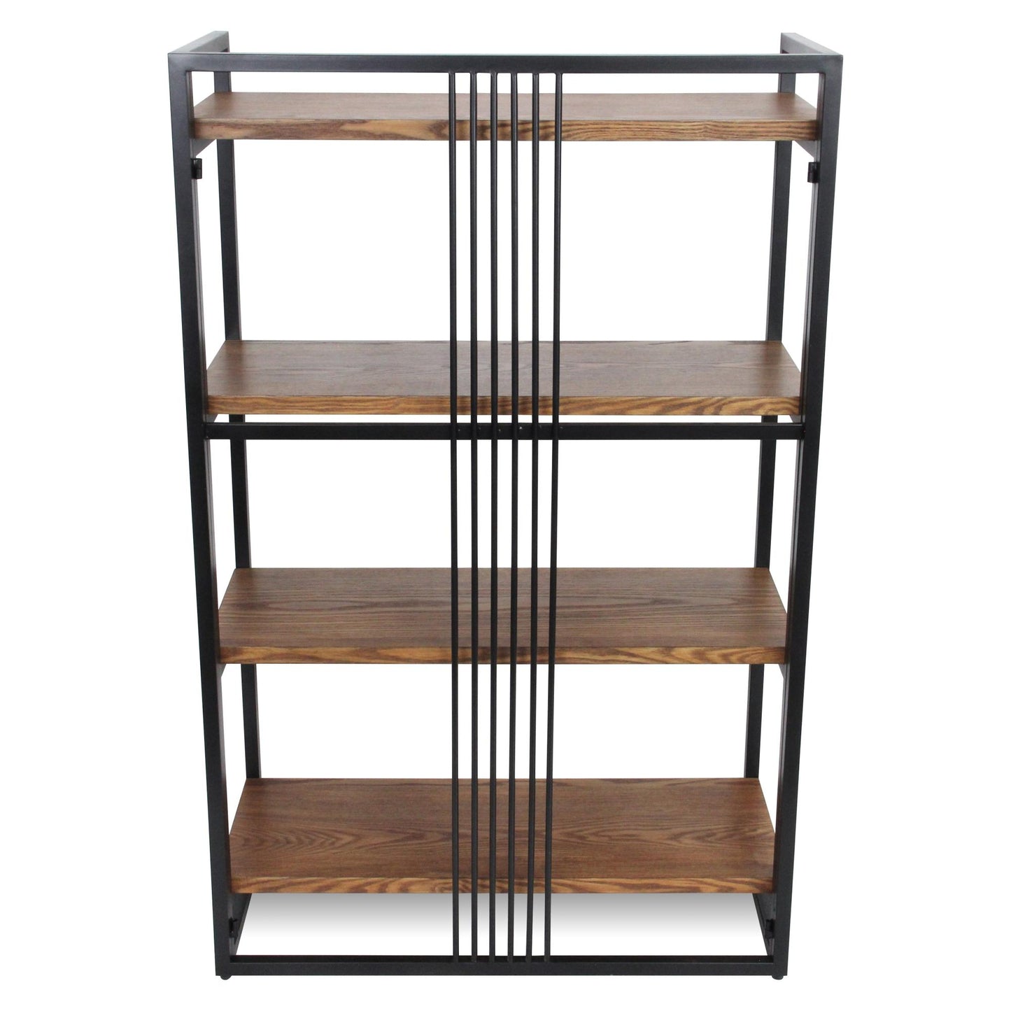 47" Brown Distressed Metal and Wood Four Tier Etagere Bookcase
