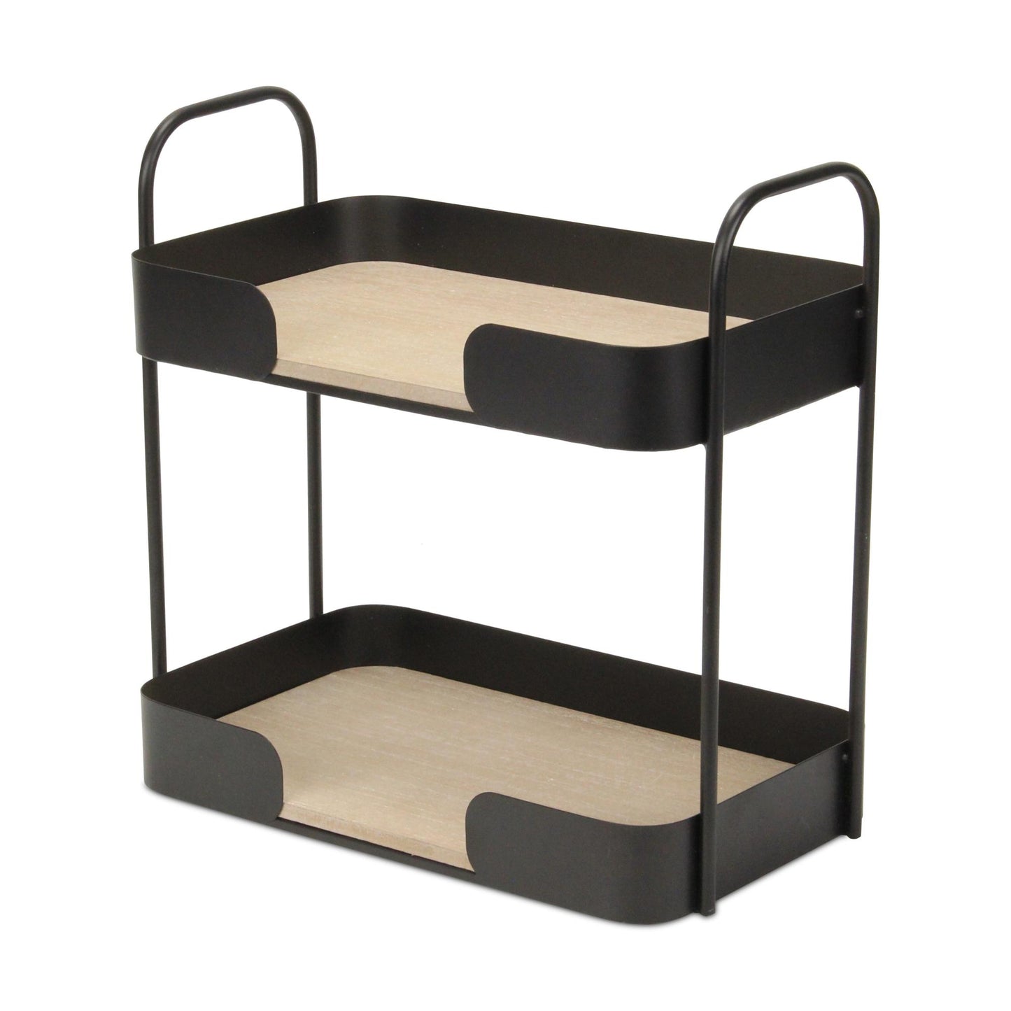 14" Brown Distressed Metal and Wood Two Tier Etagere Bookcase
