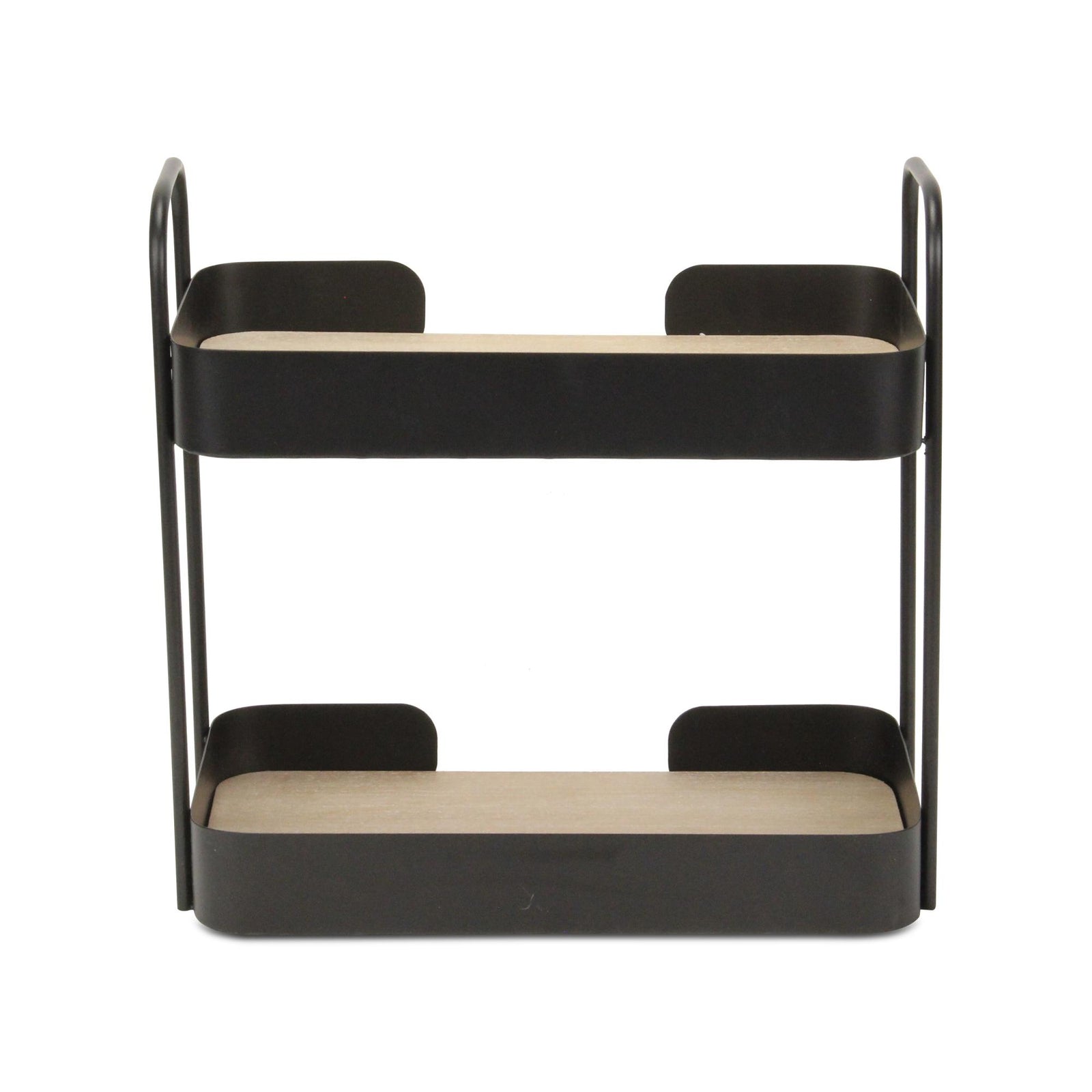 14" Brown Distressed Metal and Wood Two Tier Etagere Bookcase
