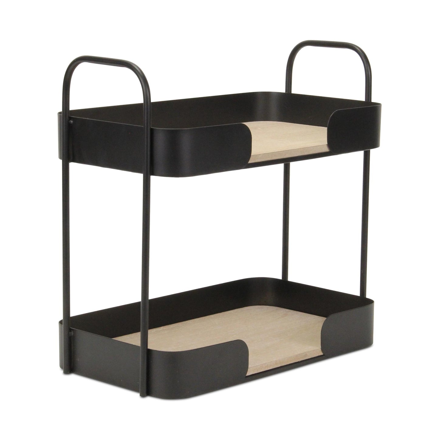 14" Brown Distressed Metal and Wood Two Tier Etagere Bookcase