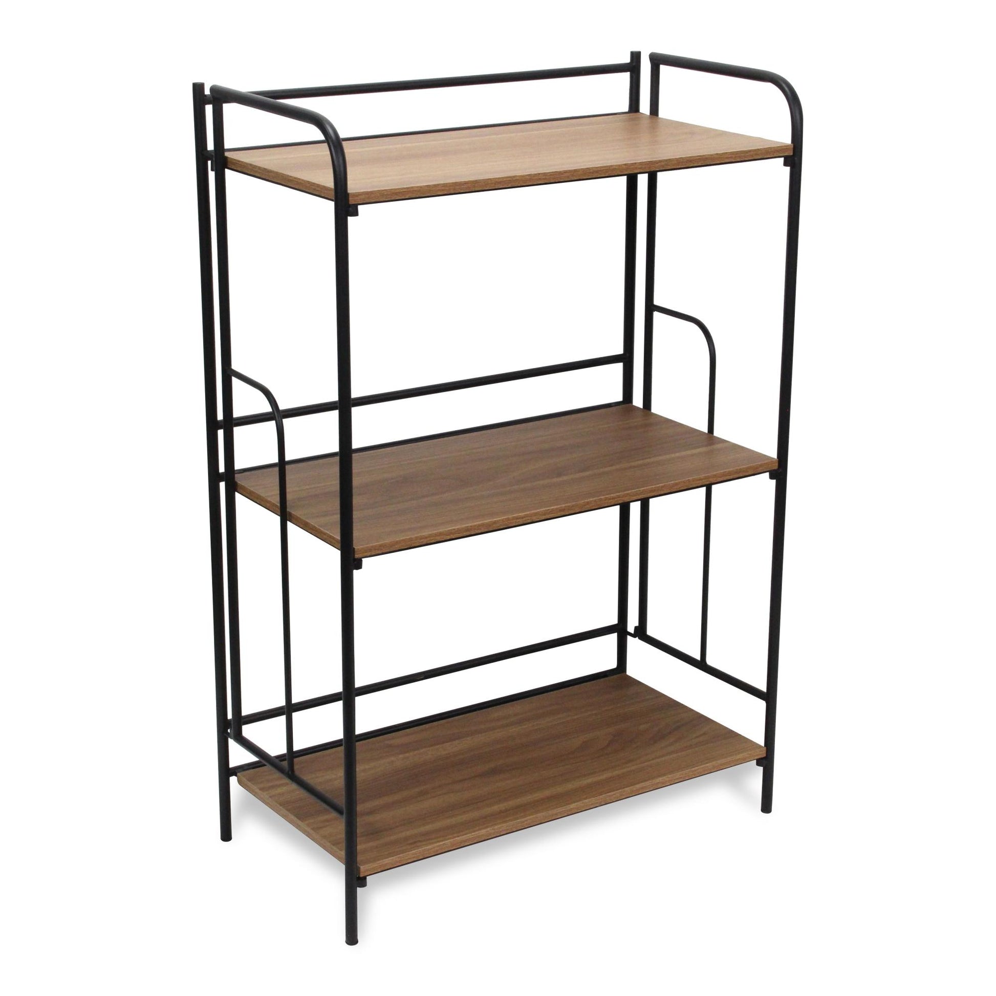 37" Brown Distressed Metal and Wood Three Tier Etagere Bookcase