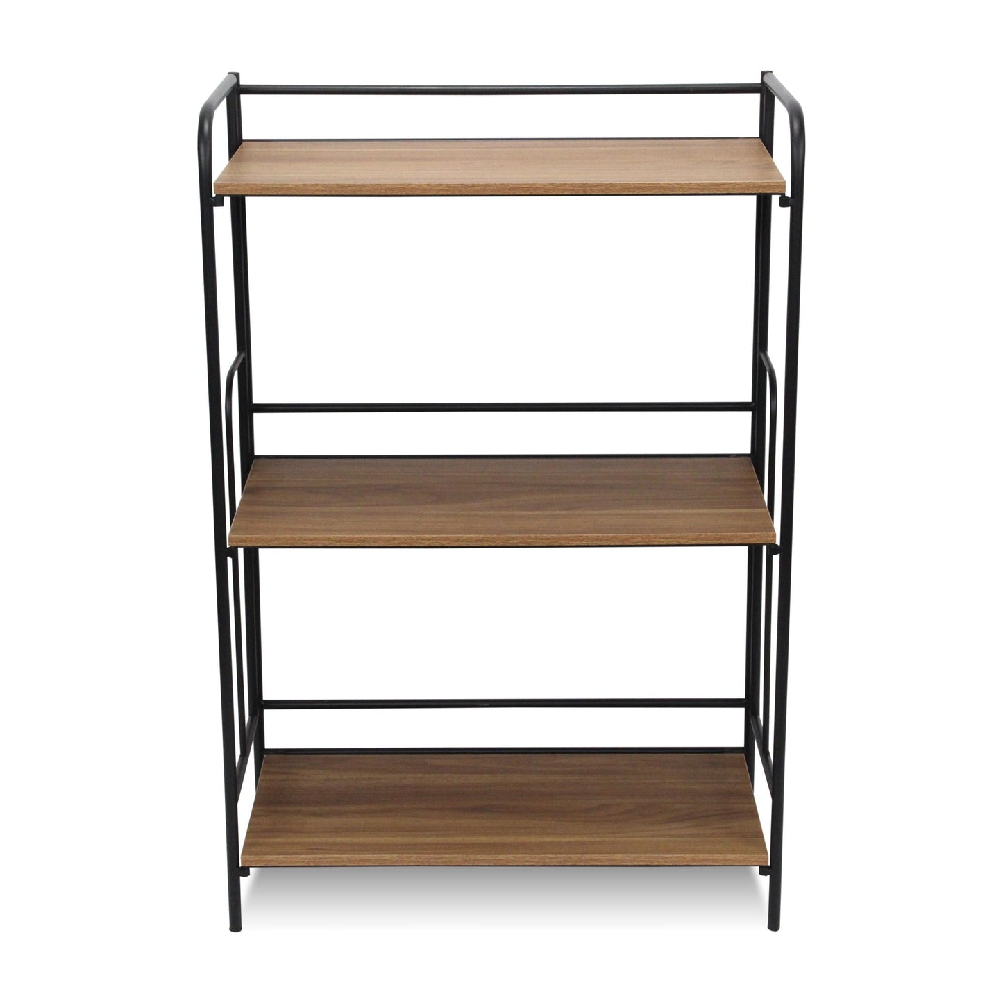 37" Brown Distressed Metal and Wood Three Tier Etagere Bookcase