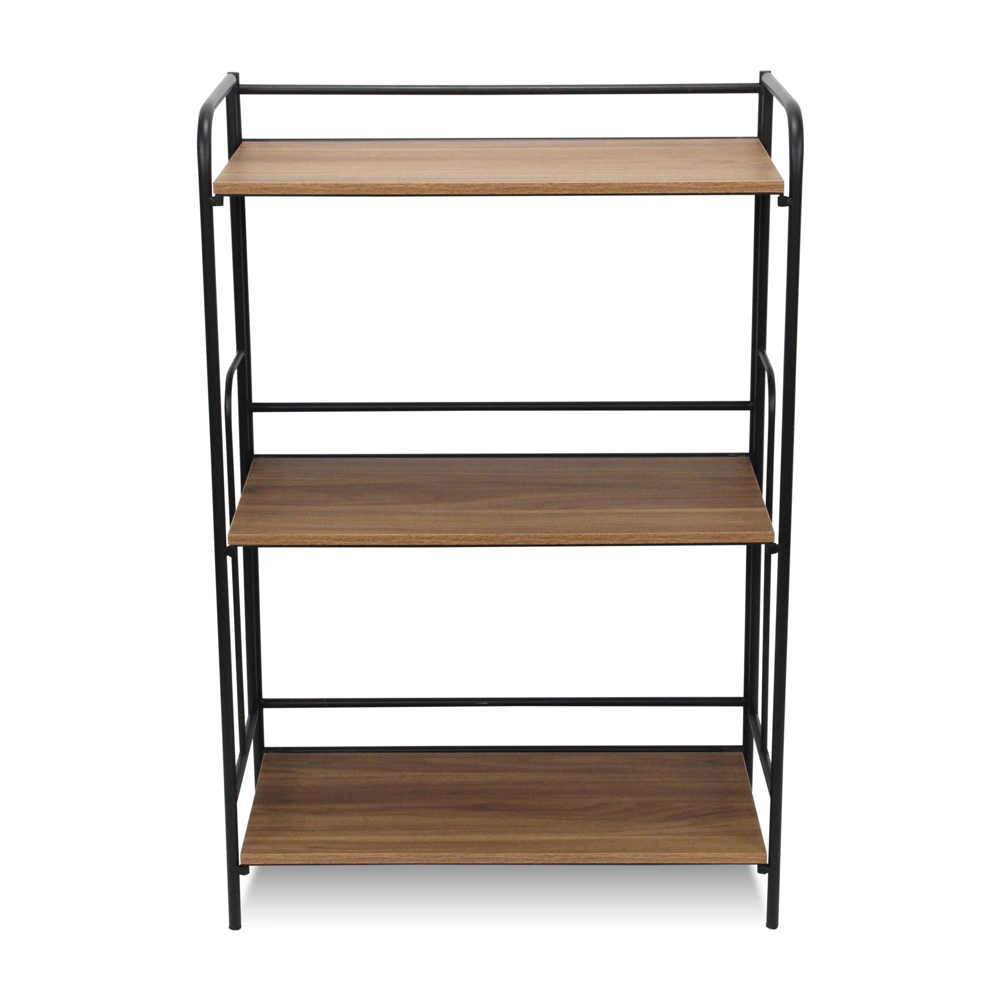 37" Brown Distressed Metal and Wood Three Tier Etagere Bookcase
