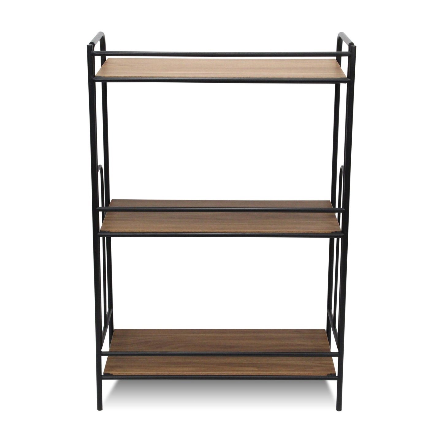 37" Brown Distressed Metal and Wood Three Tier Etagere Bookcase