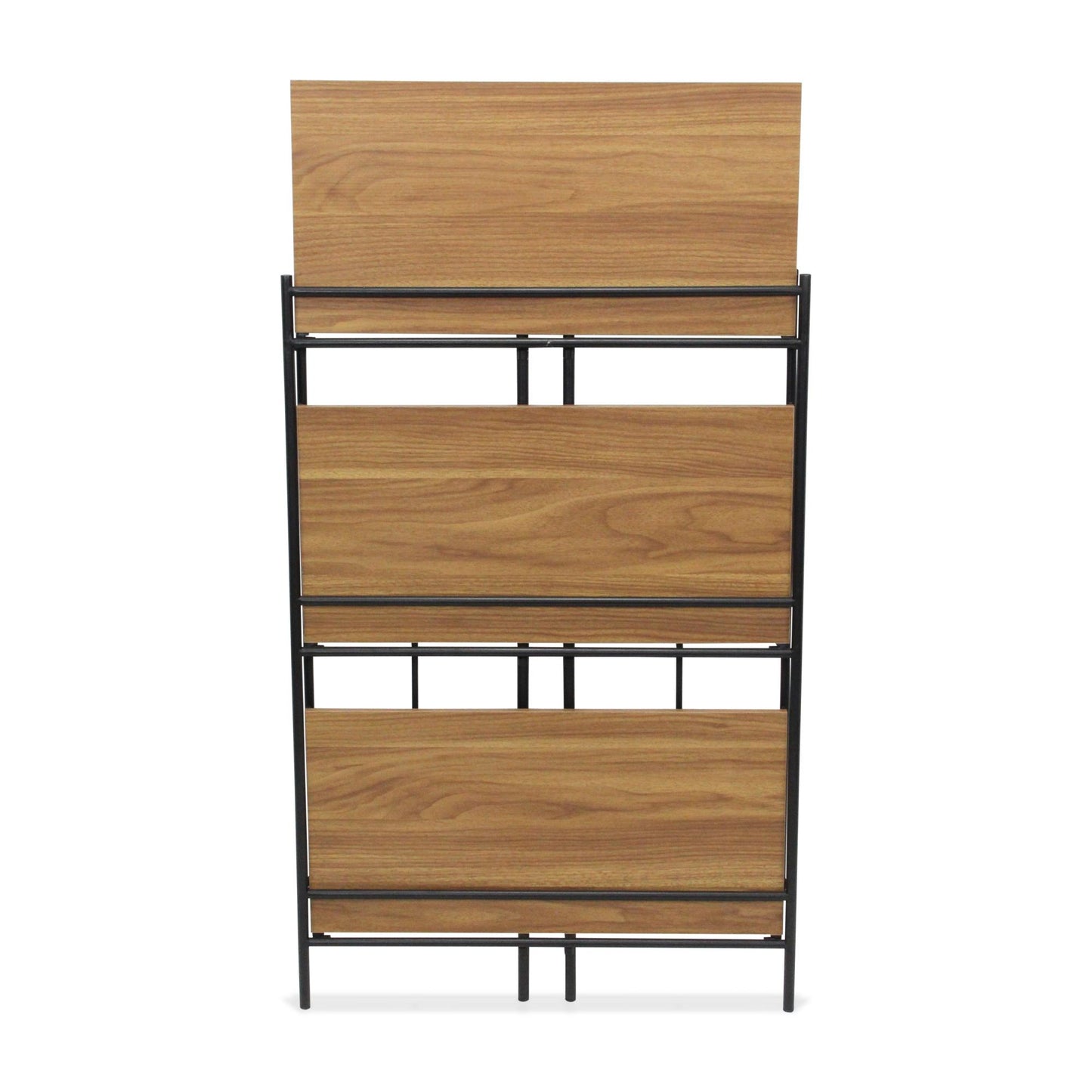 37" Brown Distressed Metal and Wood Three Tier Etagere Bookcase