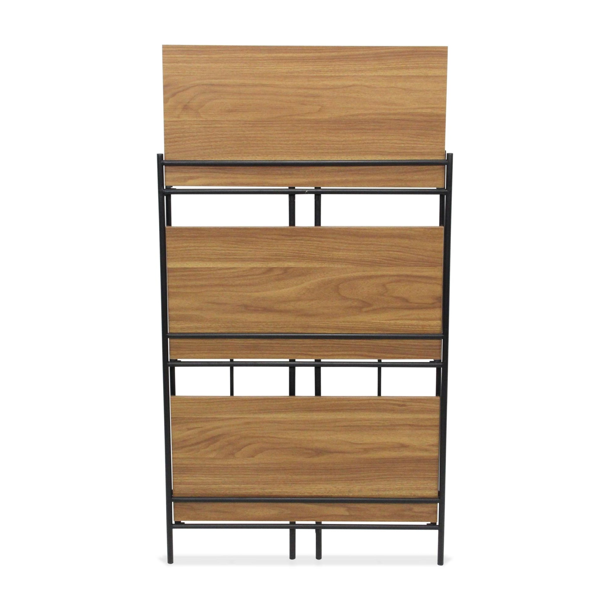 37" Brown Distressed Metal and Wood Three Tier Etagere Bookcase