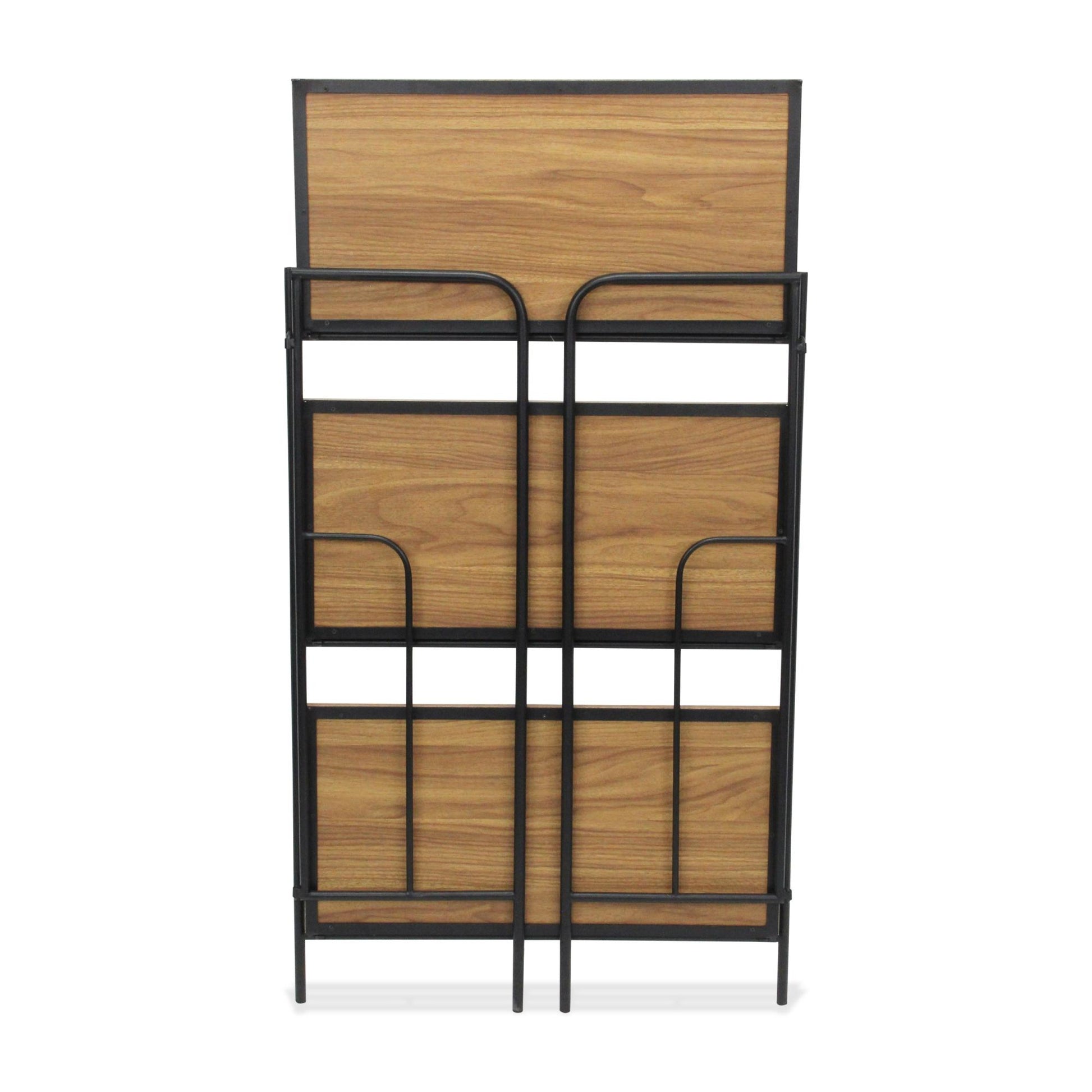 37" Brown Distressed Metal and Wood Three Tier Etagere Bookcase