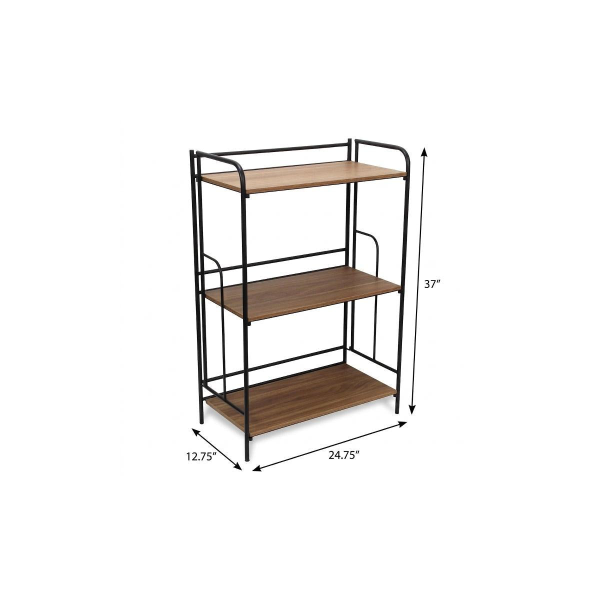 37" Brown Distressed Metal and Wood Three Tier Etagere Bookcase